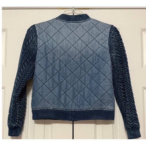 Cloth & Stone Chambray Quilted Sweater Bomber Jacket, Size XS - Picture 6 of 10